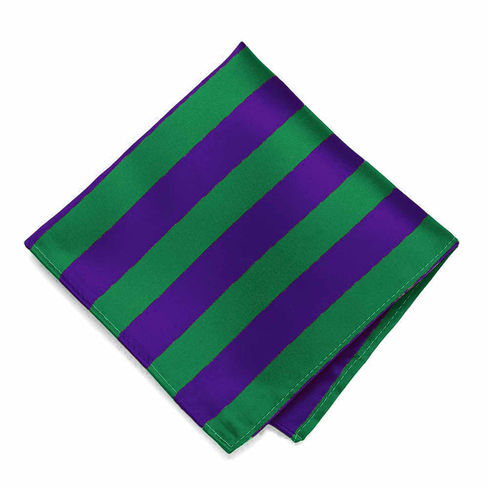 A kelly green and dark purple striped pocket square