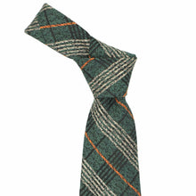 Load image into Gallery viewer, Plaid tie, knotted, with green, orange, and beige colors on a white background