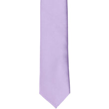 Load image into Gallery viewer, The front of a lavender skinny tie, laid flat