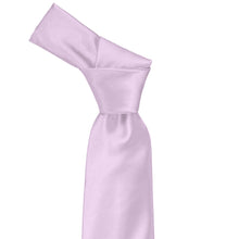 Load image into Gallery viewer, Knot on light lavender necktie, close up to show smooth finish and sheen
