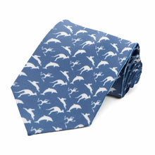 Load image into Gallery viewer, A blue tie with white leaping animal silhouettes
