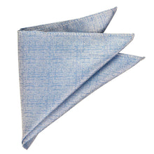 Load image into Gallery viewer, A light blue textured fabric pocket square folded into a triangle, displayed on a clean white background.