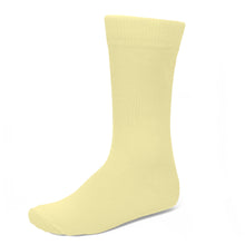 Load image into Gallery viewer, A single light yellow crew sock shown in a side profile view against a plain white background.