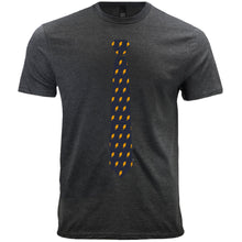 Load image into Gallery viewer, Men&#39;s gray t-shirt with a navy blue and orange lightning bolt necktie design