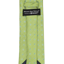 Load image into Gallery viewer, Green patterned tie with a brand label on a white background