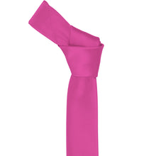 Load image into Gallery viewer, A magenta skinny necktie with a knot a the top