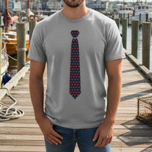 Load image into Gallery viewer, Man wearing a crab-themed necktie t-shirt in a boat harbor