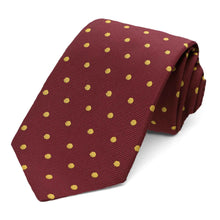 Load image into Gallery viewer, Maroon and gold polka dot necktie