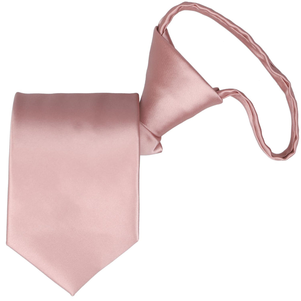 A mauve solid color zipper tie, folded to show off neck