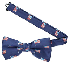 Load image into Gallery viewer, A dark blue American flag themed bow tie with the band collar open