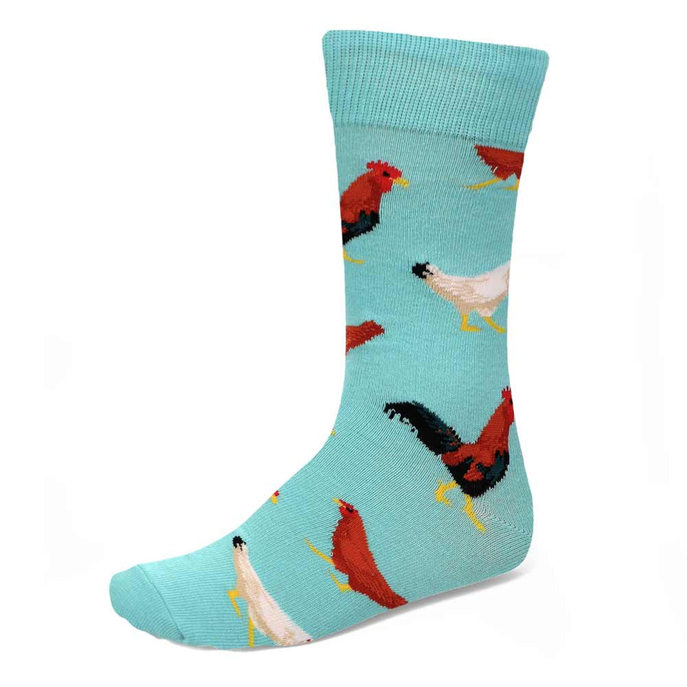 Men's chicken-themed socks in light blue