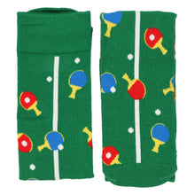 Load image into Gallery viewer, A pair of green ping pong socks, folded down the middle