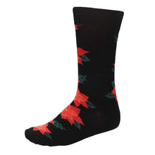 Load image into Gallery viewer, A men&#39;s red and black Christmas poinsettia sock
