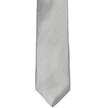 Load image into Gallery viewer, The front of a mercury silver slim tie, laid out flat