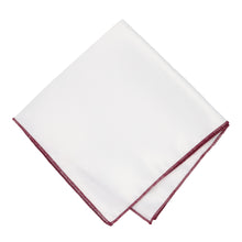 Load image into Gallery viewer, A white pocket square with merlot tipping, folded into a diamond