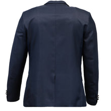 Load image into Gallery viewer, The back of a  men&#39;s midnight blue tuxedo jacket