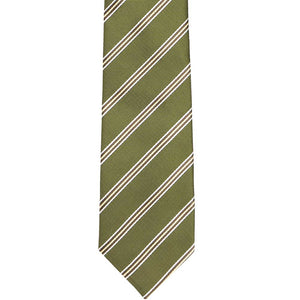 The front of a moss green slim tie, laid flat
