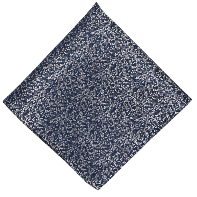 A navy blue and silver pebbled pattern pocket square