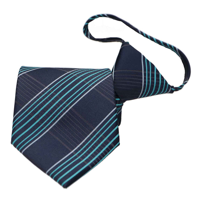 A navy blue and turquoise zipper tie