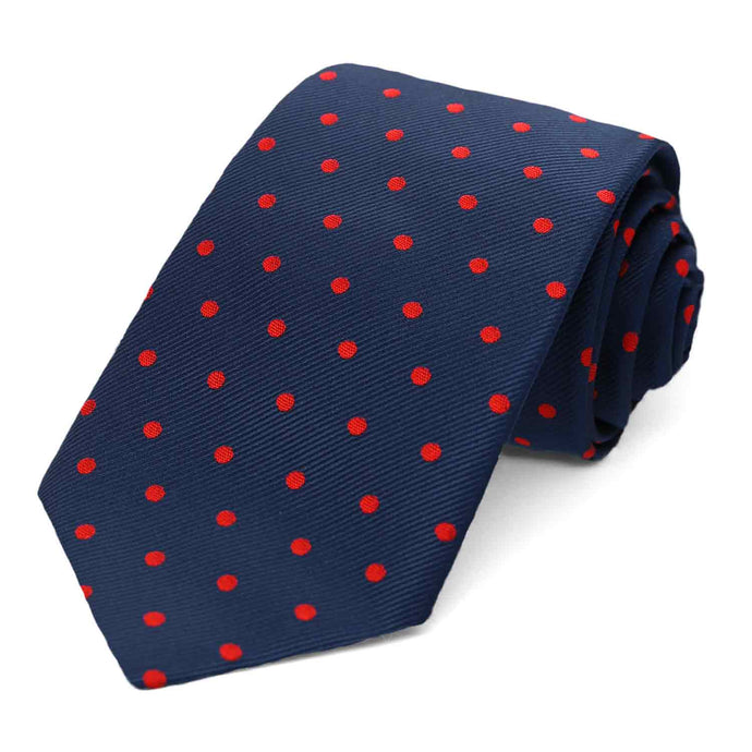 Navy blue and red polka dot necktie