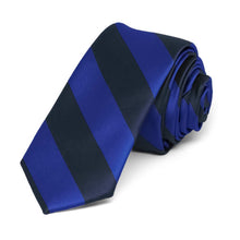 Load image into Gallery viewer, Navy Blue and Royal Blue Striped Skinny Tie, 2&quot; Width