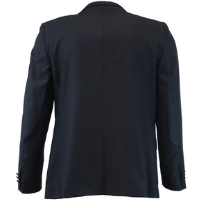The back of a navy blue dinner jacket