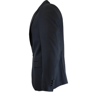 The side of a navy blue dinner jacket