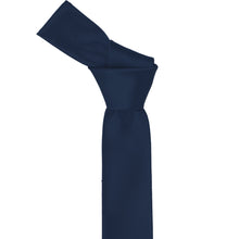 Load image into Gallery viewer, The knot on a navy blue skinny necktie