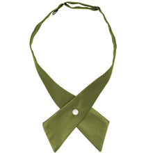 Load image into Gallery viewer, An olive green crossover tie with a single pearl snap button closure, displayed on a clean white background.