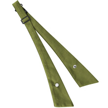 Load image into Gallery viewer, An olive green crossover tie with a pearl snap and a black metal buckle, displayed on a clean white background.