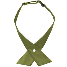Load image into Gallery viewer, An olive green crossover tie with a single white pearl closure, displayed against a solid white background.