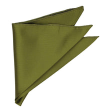 Load image into Gallery viewer, An olive green herringbone textured pocket square folded into a triangular shape, displayed on a clean white background.