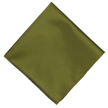 Load image into Gallery viewer, An olive green pocket square with a fine herringbone texture, shown on a plain white background.