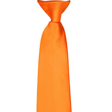 Load image into Gallery viewer, The knot and front of an orange clip-on tie