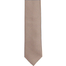 Load image into Gallery viewer, An orange and gray circle pattern skinny tie, laid out flat