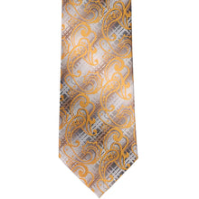 Load image into Gallery viewer, Patterned tie with gold and gray design on a white background