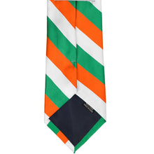 Load image into Gallery viewer, Back of a men's tie with green, white and orange diagonal stripes