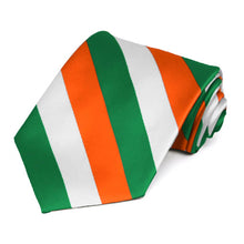 Load image into Gallery viewer, Rolled tie with green, orange, and white stripes