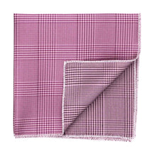 Load image into Gallery viewer, Orchid glen plaid pocket square with the corner folded up to show the back side