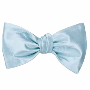 Pale blue self-tie bow tie, tied