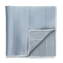 Load image into Gallery viewer, Pastel blue glen plaid pocket square with the corner folded up to show the back