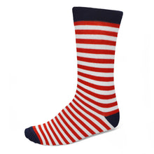 Load image into Gallery viewer, Men's red and navy striped sock with navy accents