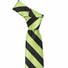 Load image into Gallery viewer, Knot on a pear green and black striped tie