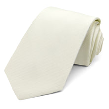 Load image into Gallery viewer, An off-white (pearl) textured necktie with a fine herringbone pattern, neatly rolled and displayed on a clean white background.
