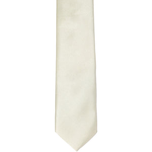 The front of a pearl skinny tie, laid flat