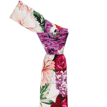 Load image into Gallery viewer, Peony floral patterned knotted tie on a white background