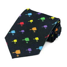 Load image into Gallery viewer, A colorful pickleball themed necktie on a black background