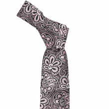 Load image into Gallery viewer, Knot on a textured pink and gray floral tie