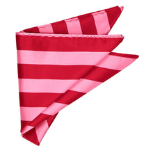 Load image into Gallery viewer, A pink and red striped pocket square folded into a fan shape