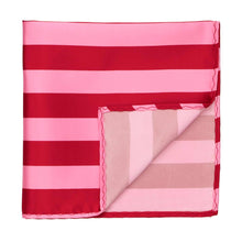 Load image into Gallery viewer, A pink and red striped pocket square with the corner folded up to show the back side